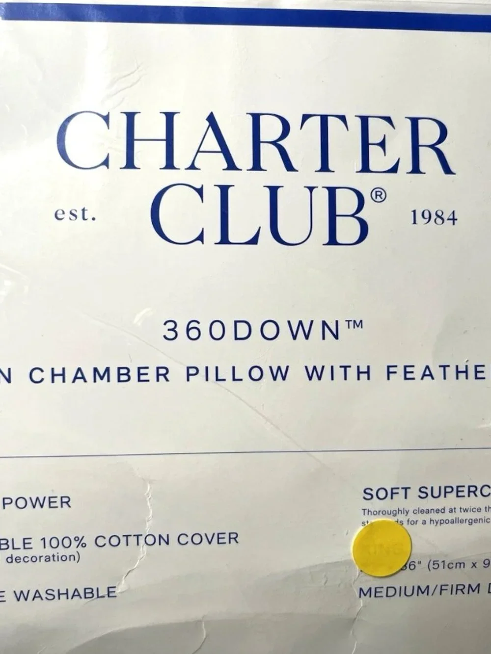 Charter Club 360 Down Chamber Pillow with Feather Core Medium / Firm (KING SIZE)